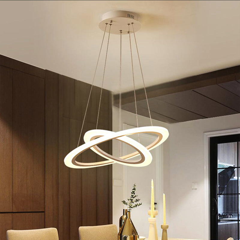 Dining Room LED Pendant Light Minimalist White Chandelier with 2/3-Tier Triangle/Round Acrylic Shade White 2 Tiers Round Clearhalo 'Ceiling Lights' 'Chandeliers' 'Modern Chandeliers' 'Modern' Lighting' 1969266
