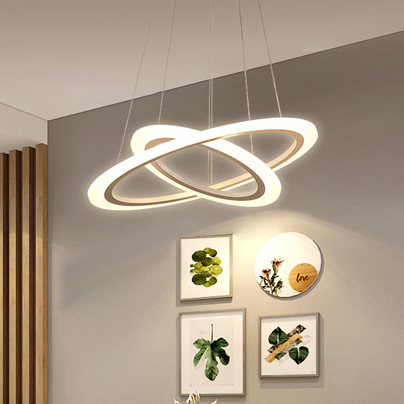 Dining Room LED Pendant Light Minimalist White Chandelier with 2/3-Tier Triangle/Round Acrylic Shade Clearhalo 'Ceiling Lights' 'Chandeliers' 'Modern Chandeliers' 'Modern' Lighting' 1969267