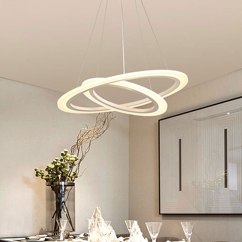Dining Room LED Pendant Light Minimalist White Chandelier with 2/3-Tier Triangle/Round Acrylic Shade Clearhalo 'Ceiling Lights' 'Chandeliers' 'Modern Chandeliers' 'Modern' Lighting' 1969268