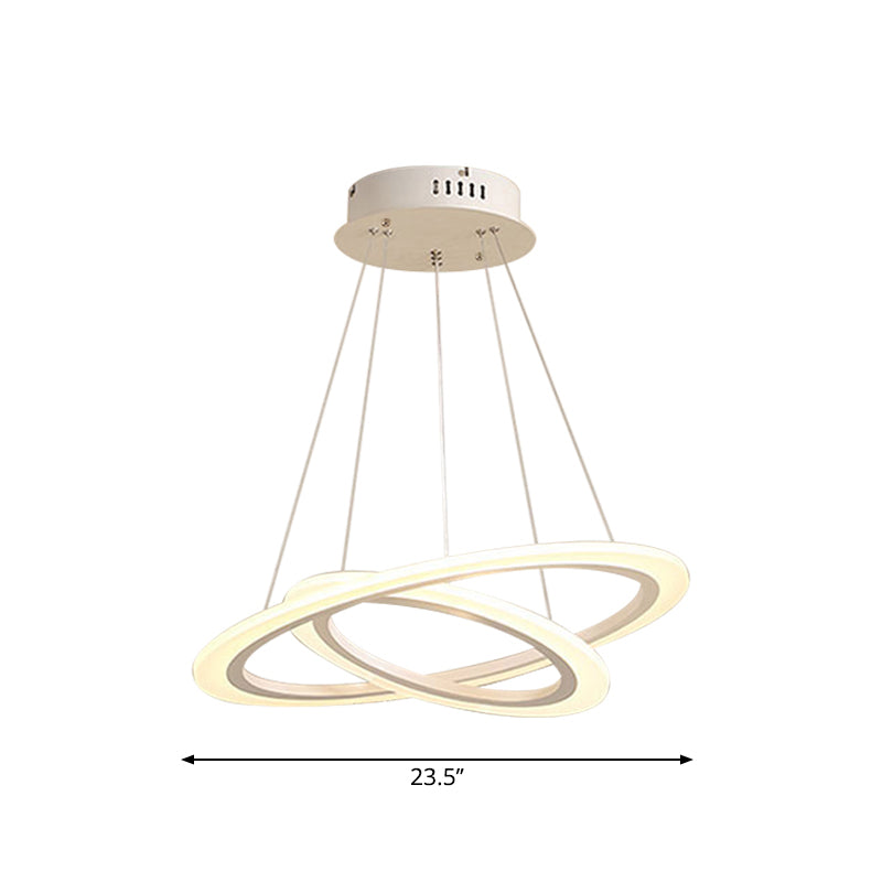 Dining Room LED Pendant Light Minimalist White Chandelier with 2/3-Tier Triangle/Round Acrylic Shade Clearhalo 'Ceiling Lights' 'Chandeliers' 'Modern Chandeliers' 'Modern' Lighting' 1969270