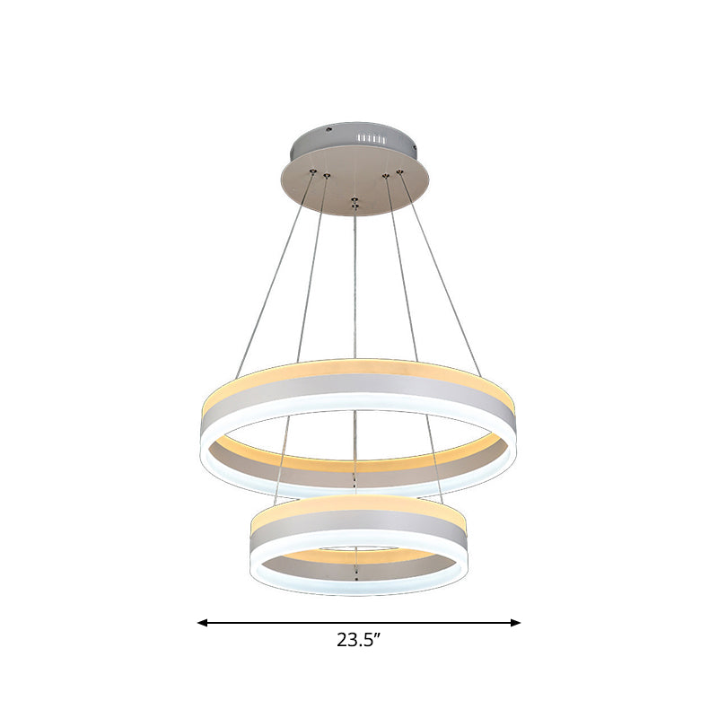Stylish Modern Hoop Pendant Chandelier Acrylic 2-Head Living Room LED Hanging Light Kit in White Clearhalo 'Ceiling Lights' 'Chandeliers' 'Modern Chandeliers' 'Modern' Lighting' 1969280
