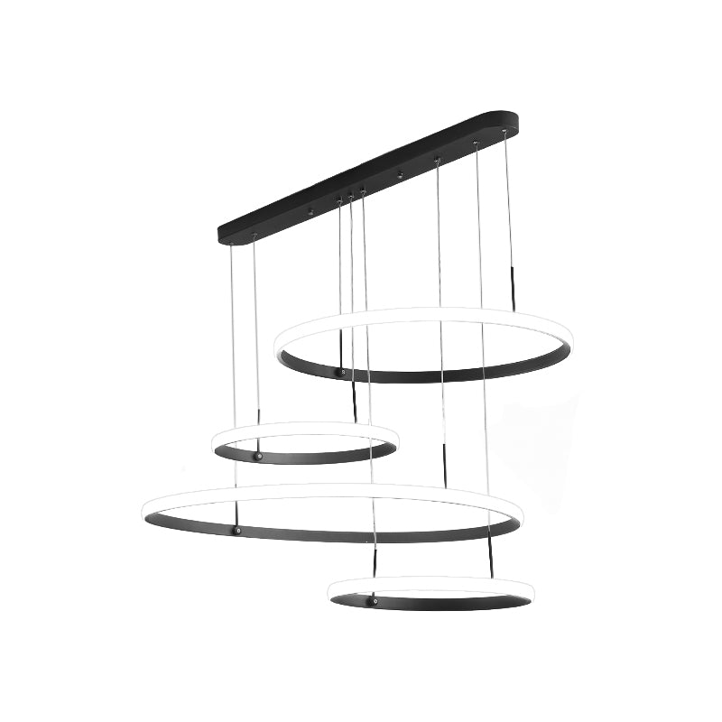 4-Head Living Room LED Chandelier Minimalist Black/Coffee Outer Glow Pendant Lamp with Circle Acrylic Shade Black Clearhalo 'Ceiling Lights' 'Chandeliers' 'Modern Chandeliers' 'Modern' Lighting' 1969281