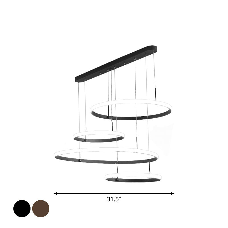 4-Head Living Room LED Chandelier Minimalist Black/Coffee Outer Glow Pendant Lamp with Circle Acrylic Shade Clearhalo 'Ceiling Lights' 'Chandeliers' 'Modern Chandeliers' 'Modern' Lighting' 1969284