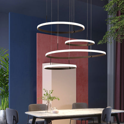 4-Head Living Room LED Chandelier Minimalist Black/Coffee Outer Glow Pendant Lamp with Circle Acrylic Shade Coffee Clearhalo 'Ceiling Lights' 'Chandeliers' 'Modern Chandeliers' 'Modern' Lighting' 1969285