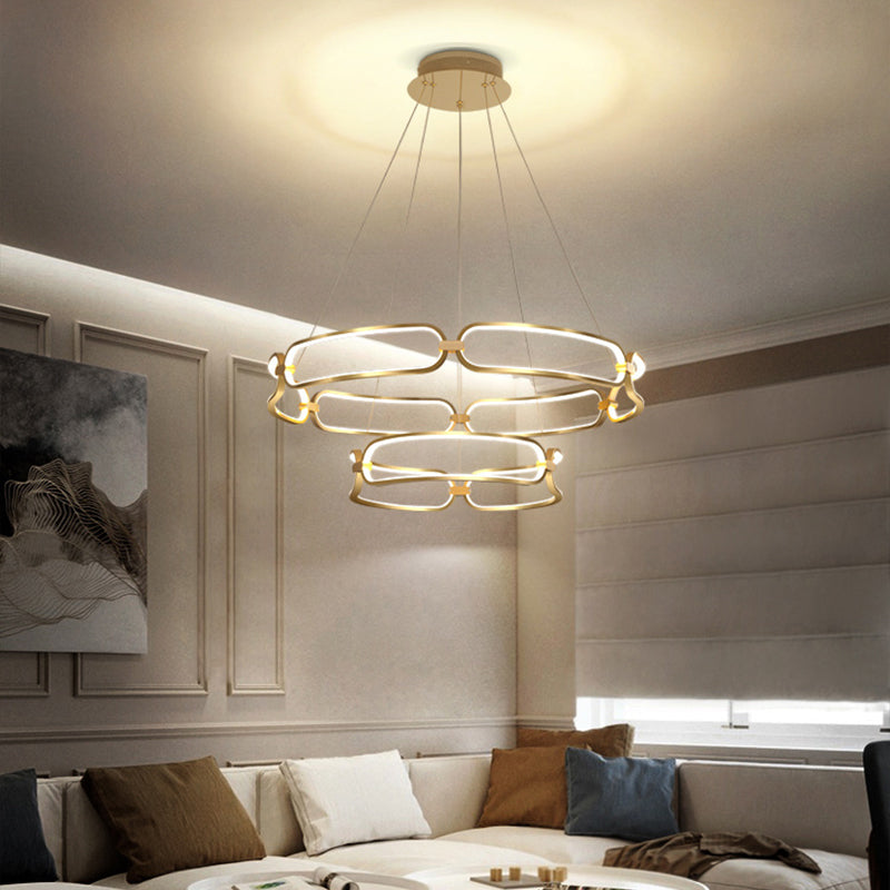 1/2-Tiered Wristlet Shaped Chandelier Simple Stylish Metal Gold LED Hanging Pendant Light, Small/Large Clearhalo 'Ceiling Lights' 'Chandeliers' 'Modern Chandeliers' 'Modern' Lighting' 1969289