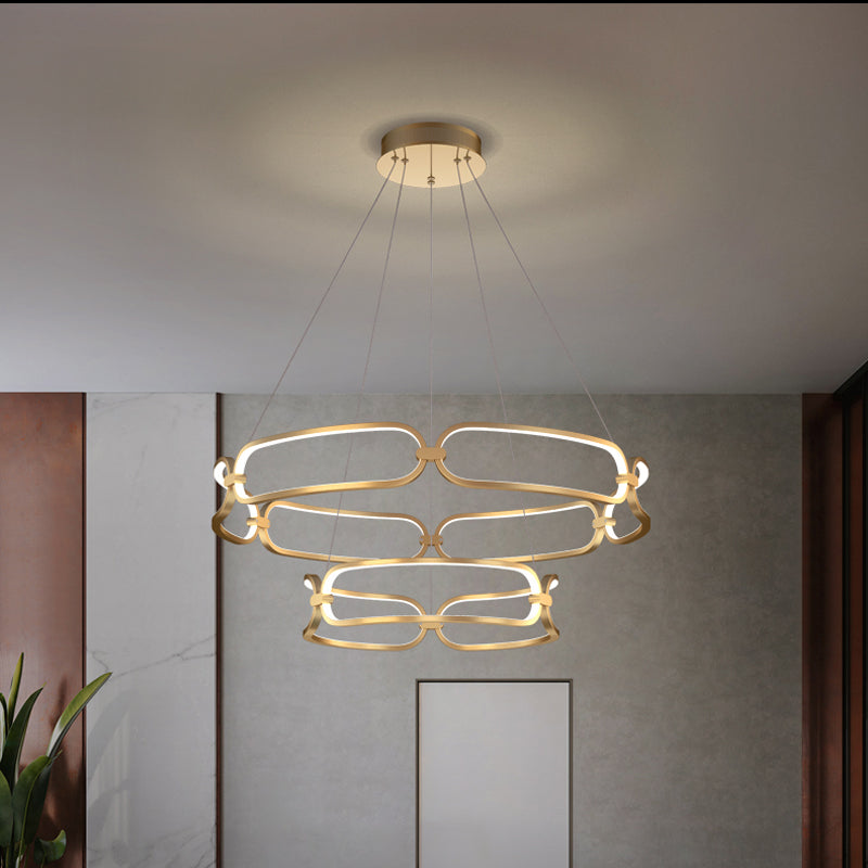 1/2-Tiered Wristlet Shaped Chandelier Simple Stylish Metal Gold LED Hanging Pendant Light, Small/Large Clearhalo 'Ceiling Lights' 'Chandeliers' 'Modern Chandeliers' 'Modern' Lighting' 1969290