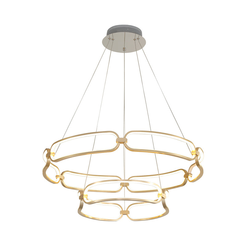 1/2-Tiered Wristlet Shaped Chandelier Simple Stylish Metal Gold LED Hanging Pendant Light, Small/Large Clearhalo 'Ceiling Lights' 'Chandeliers' 'Modern Chandeliers' 'Modern' Lighting' 1969291