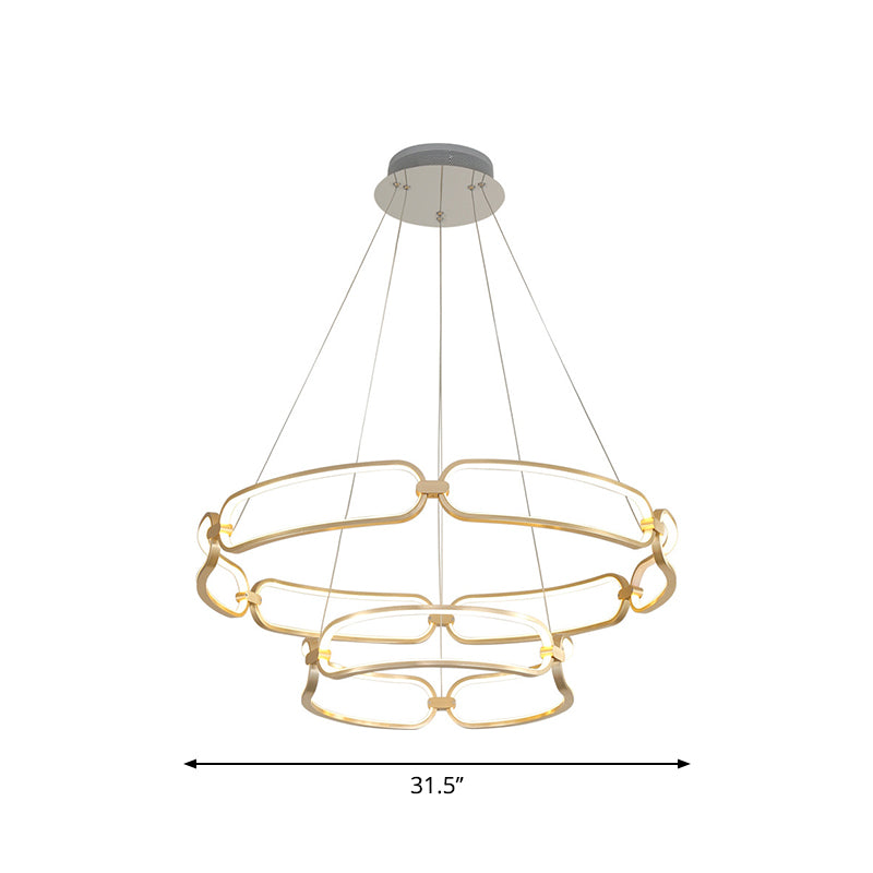 1/2-Tiered Wristlet Shaped Chandelier Simple Stylish Metal Gold LED Hanging Pendant Light, Small/Large Clearhalo 'Ceiling Lights' 'Chandeliers' 'Modern Chandeliers' 'Modern' Lighting' 1969292