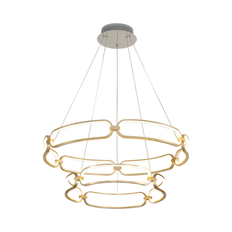 1/2-Tiered Wristlet Shaped Chandelier Simple Stylish Metal Gold LED Hanging Pendant Light, Small/Large Clearhalo 'Ceiling Lights' 'Chandeliers' 'Modern Chandeliers' 'Modern' Lighting' 1969294