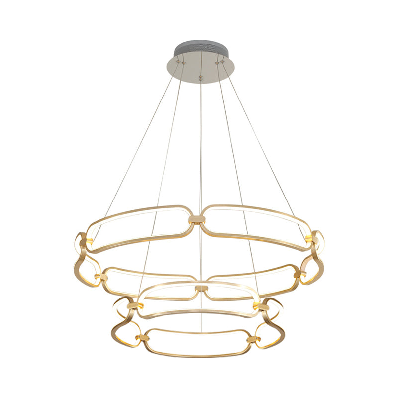 1/2-Tiered Wristlet Shaped Chandelier Simple Stylish Metal Gold LED Hanging Pendant Light, Small/Large Clearhalo 'Ceiling Lights' 'Chandeliers' 'Modern Chandeliers' 'Modern' Lighting' 1969294