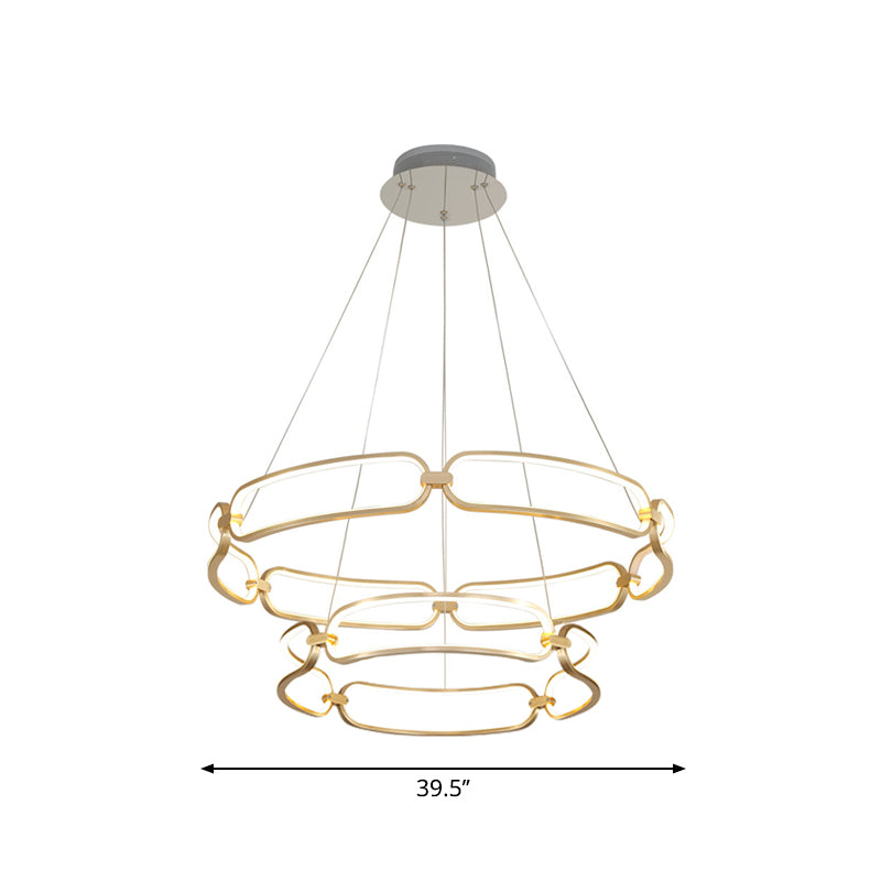 1/2-Tiered Wristlet Shaped Chandelier Simple Stylish Metal Gold LED Hanging Pendant Light, Small/Large Clearhalo 'Ceiling Lights' 'Chandeliers' 'Modern Chandeliers' 'Modern' Lighting' 1969295