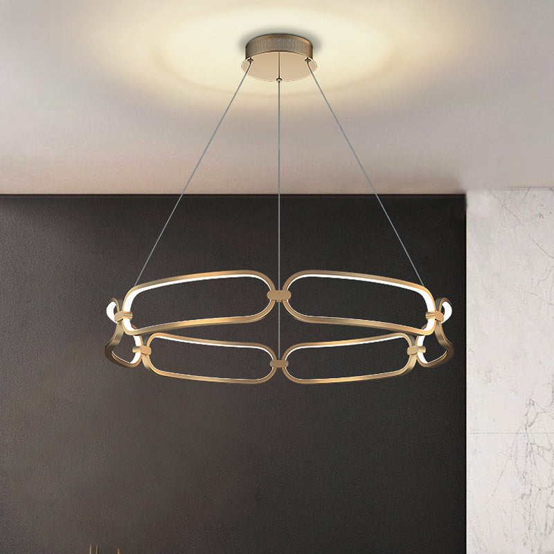 1/2-Tiered Wristlet Shaped Chandelier Simple Stylish Metal Gold LED Hanging Pendant Light, Small/Large Gold 1 Tier Clearhalo 'Ceiling Lights' 'Chandeliers' 'Modern Chandeliers' 'Modern' Lighting' 1969296