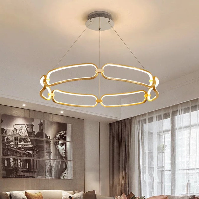 1/2-Tiered Wristlet Shaped Chandelier Simple Stylish Metal Gold LED Hanging Pendant Light, Small/Large Clearhalo 'Ceiling Lights' 'Chandeliers' 'Modern Chandeliers' 'Modern' Lighting' 1969297