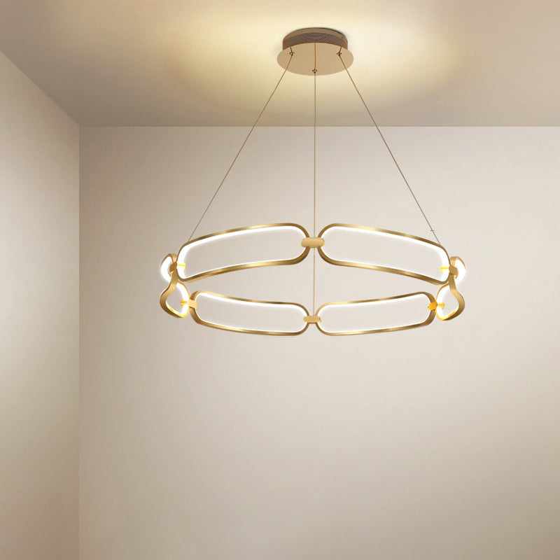 1/2-Tiered Wristlet Shaped Chandelier Simple Stylish Metal Gold LED Hanging Pendant Light, Small/Large Clearhalo 'Ceiling Lights' 'Chandeliers' 'Modern Chandeliers' 'Modern' Lighting' 1969298