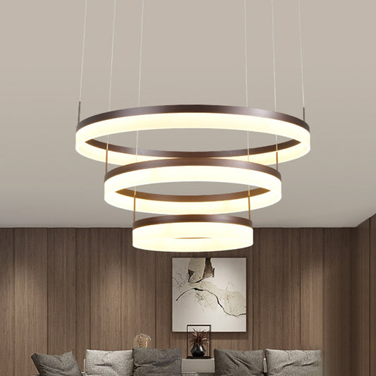 Acrylic 2/3-Tier Circular Drop Pendant Minimalism Coffee Medium/Large LED Chandelier Lamp over Table Coffee 3 Tiers