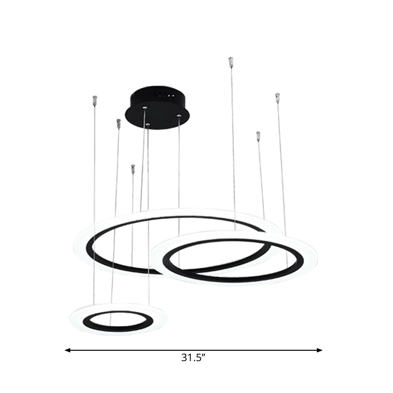 Contemporary LED Hanging Light Kit Black 3/4 Tiered Halo Ring Chandelier with Acrylic Shade Clearhalo 'Ceiling Lights' 'Chandeliers' 'Modern Chandeliers' 'Modern' Lighting' 1969316