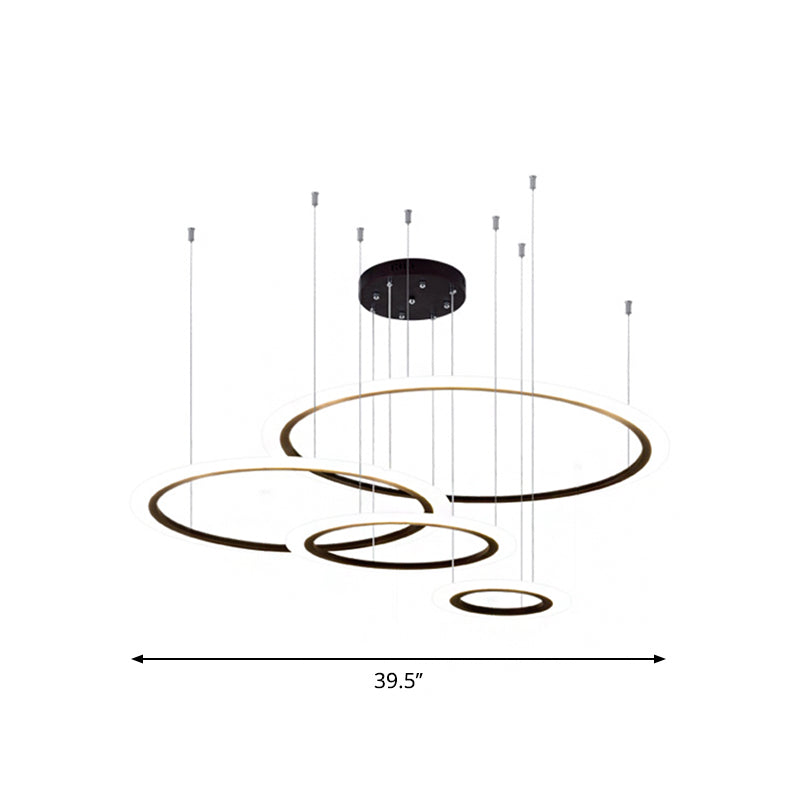 Contemporary LED Hanging Light Kit Black 3/4 Tiered Halo Ring Chandelier with Acrylic Shade Clearhalo 'Ceiling Lights' 'Chandeliers' 'Modern Chandeliers' 'Modern' Lighting' 1969321