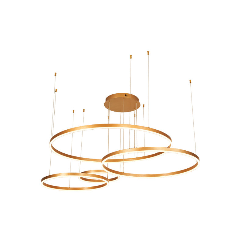 Metal Bubble Ring Chandelier Novelty Minimalist 4-Light LED Suspension Light in Black/Gold/Coffee Gold Clearhalo 'Ceiling Lights' 'Chandeliers' 'Modern Chandeliers' 'Modern' Lighting' 1969322