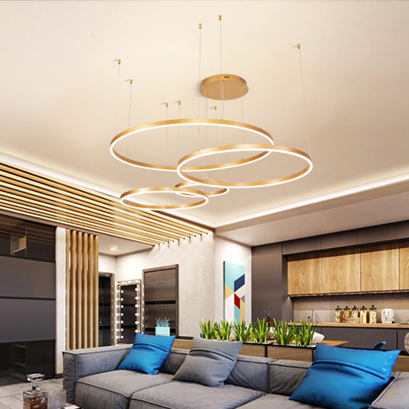 Metal Bubble Ring Chandelier Novelty Minimalist 4-Light LED Suspension Light in Black/Gold/Coffee Clearhalo 'Ceiling Lights' 'Chandeliers' 'Modern Chandeliers' 'Modern' Lighting' 1969323