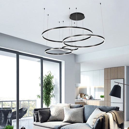 Metal Bubble Ring Chandelier Novelty Minimalist 4-Light LED Suspension Light in Black/Gold/Coffee Black Clearhalo 'Ceiling Lights' 'Chandeliers' 'Modern Chandeliers' 'Modern' Lighting' 1969325