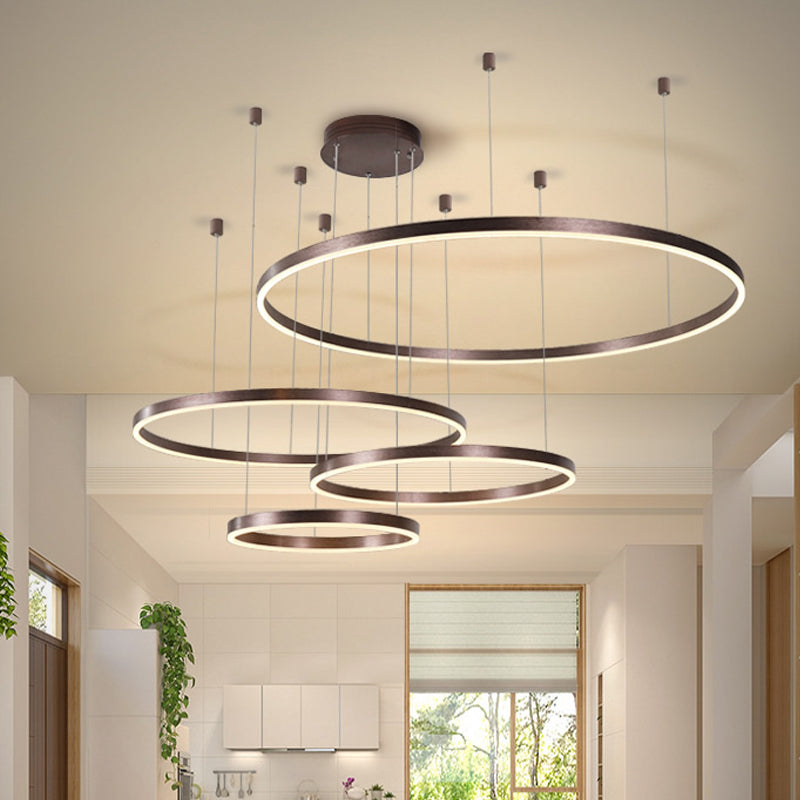 Metal Bubble Ring Chandelier Novelty Minimalist 4-Light LED Suspension Light in Black/Gold/Coffee Coffee Clearhalo 'Ceiling Lights' 'Chandeliers' 'Modern Chandeliers' 'Modern' Lighting' 1969327