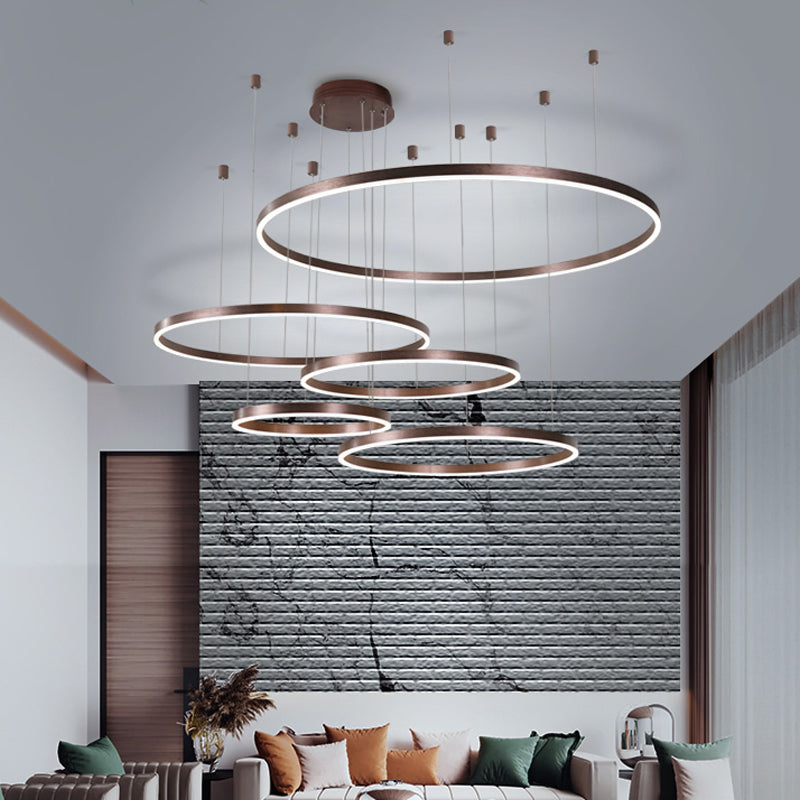 Metal Bubble Ring Chandelier Novelty Minimalist 4-Light LED Suspension Light in Black/Gold/Coffee Clearhalo 'Ceiling Lights' 'Chandeliers' 'Modern Chandeliers' 'Modern' Lighting' 1969328