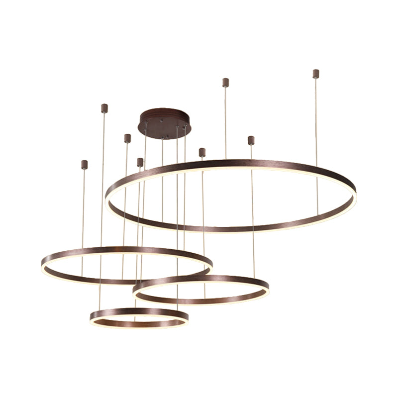 Metal Bubble Ring Chandelier Novelty Minimalist 4-Light LED Suspension Light in Black/Gold/Coffee Clearhalo 'Ceiling Lights' 'Chandeliers' 'Modern Chandeliers' 'Modern' Lighting' 1969329