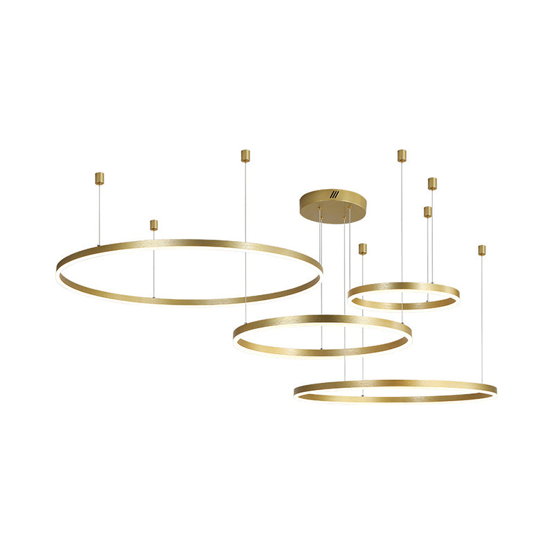3/4/5 Tiered Hoop Metal Chandelier Postmodern Style Gold LED Hanging Ceiling Light for Living Room Clearhalo 'Ceiling Lights' 'Chandeliers' 'Modern Chandeliers' 'Modern' Lighting' 1969334