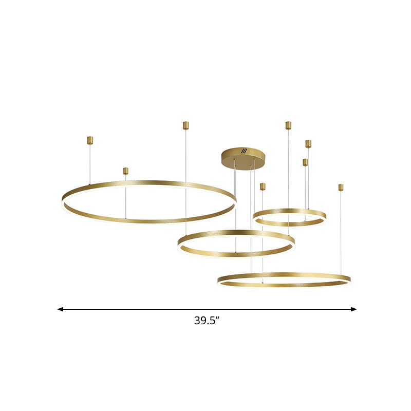 3/4/5 Tiered Hoop Metal Chandelier Postmodern Style Gold LED Hanging Ceiling Light for Living Room Clearhalo 'Ceiling Lights' 'Chandeliers' 'Modern Chandeliers' 'Modern' Lighting' 1969335