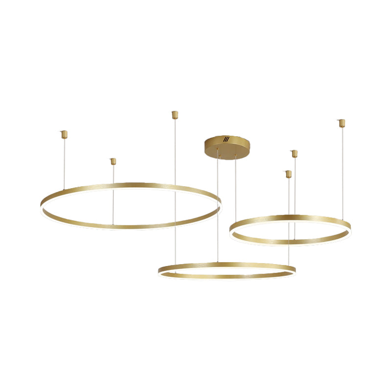 3/4/5 Tiered Hoop Metal Chandelier Postmodern Style Gold LED Hanging Ceiling Light for Living Room Gold 3 Tiers Clearhalo 'Ceiling Lights' 'Chandeliers' 'Modern Chandeliers' 'Modern' Lighting' 1969336
