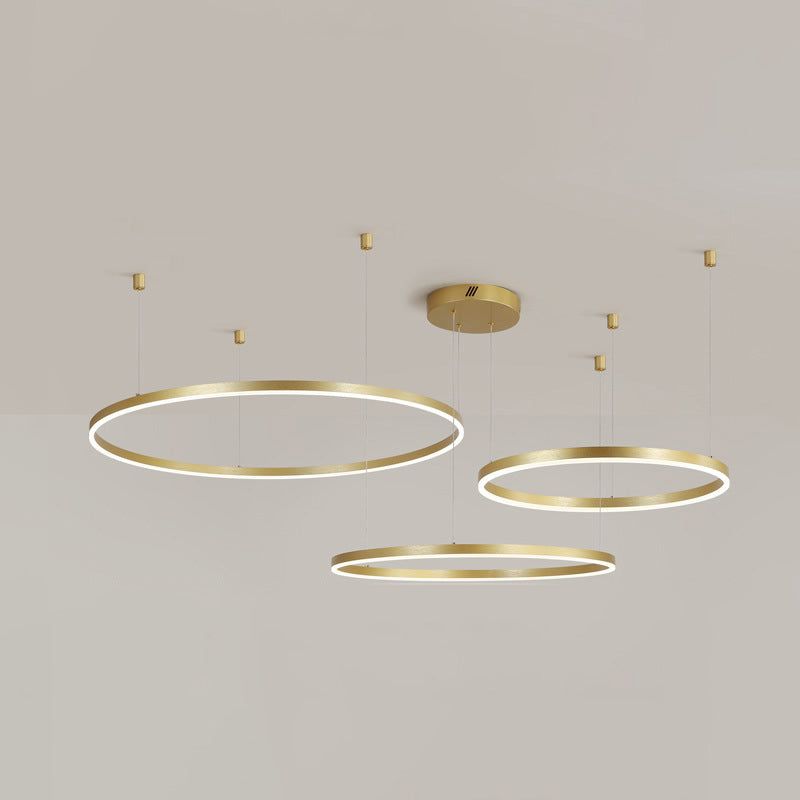 3/4/5 Tiered Hoop Metal Chandelier Postmodern Style Gold LED Hanging Ceiling Light for Living Room Clearhalo 'Ceiling Lights' 'Chandeliers' 'Modern Chandeliers' 'Modern' Lighting' 1969337