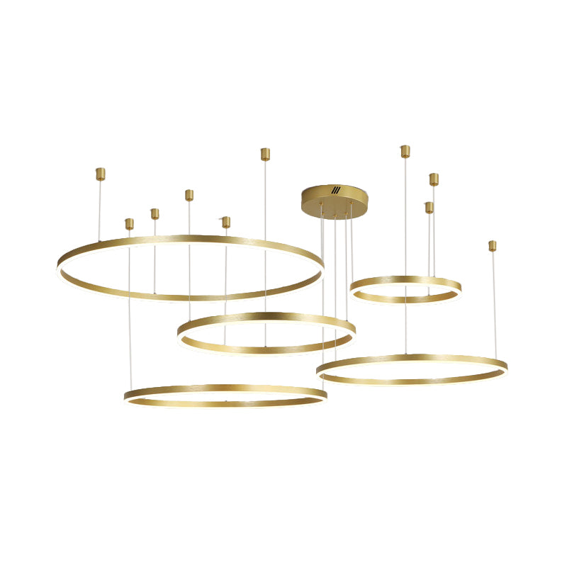 3/4/5 Tiered Hoop Metal Chandelier Postmodern Style Gold LED Hanging Ceiling Light for Living Room Clearhalo 'Ceiling Lights' 'Chandeliers' 'Modern Chandeliers' 'Modern' Lighting' 1969340