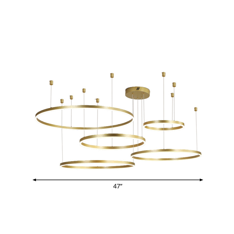 3/4/5 Tiered Hoop Metal Chandelier Postmodern Style Gold LED Hanging Ceiling Light for Living Room Clearhalo 'Ceiling Lights' 'Chandeliers' 'Modern Chandeliers' 'Modern' Lighting' 1969342
