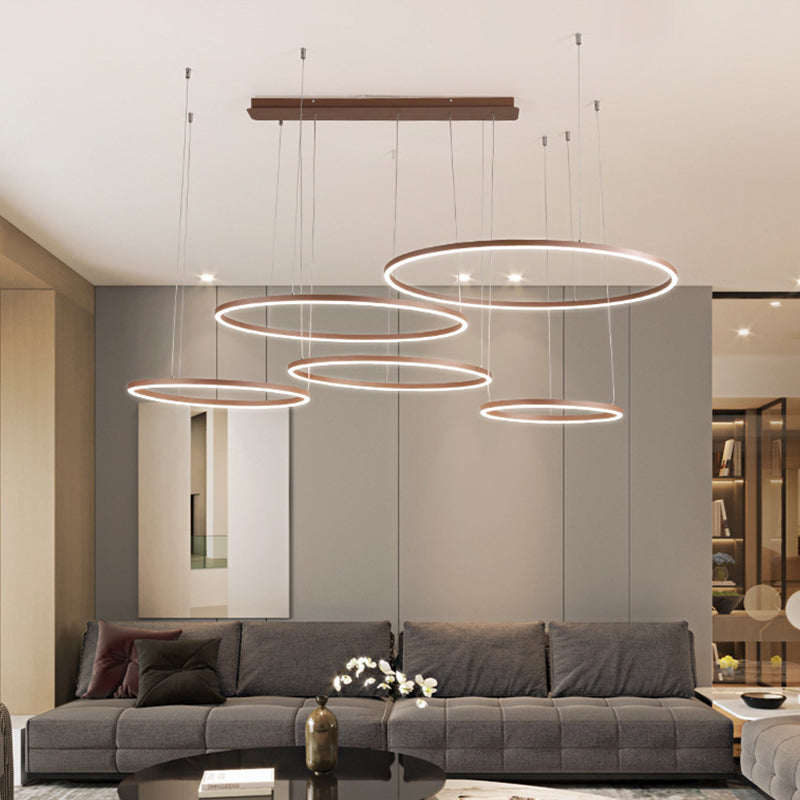 3/4/5-Tier Circular Restaurant Chandelier Acrylic Minimalist LED Ceiling Pendant Light in Brown Clearhalo 'Ceiling Lights' 'Chandeliers' 'Modern Chandeliers' 'Modern' Lighting' 1969355
