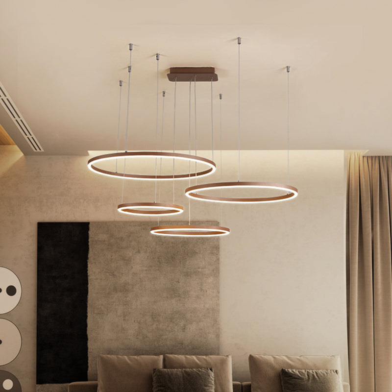 3/4/5-Tier Circular Restaurant Chandelier Acrylic Minimalist LED Ceiling Pendant Light in Brown Clearhalo 'Ceiling Lights' 'Chandeliers' 'Modern Chandeliers' 'Modern' Lighting' 1969360