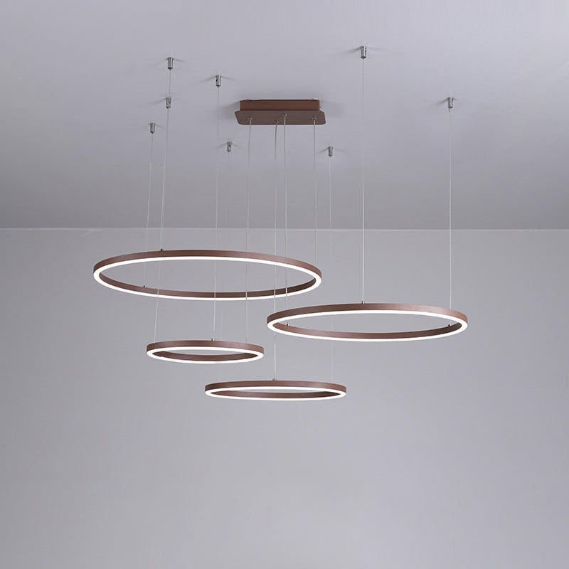 3/4/5-Tier Circular Restaurant Chandelier Acrylic Minimalist LED Ceiling Pendant Light in Brown Clearhalo 'Ceiling Lights' 'Chandeliers' 'Modern Chandeliers' 'Modern' Lighting' 1969361