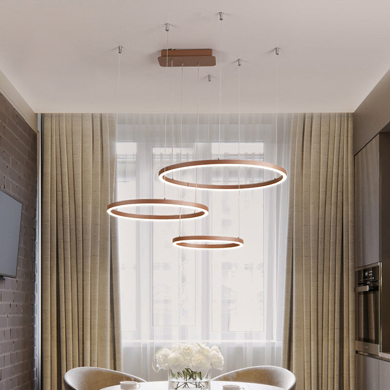 3/4/5-Tier Circular Restaurant Chandelier Acrylic Minimalist LED Ceiling Pendant Light in Brown Brown 3 Tiers Clearhalo 'Ceiling Lights' 'Chandeliers' 'Modern Chandeliers' 'Modern' Lighting' 1969364
