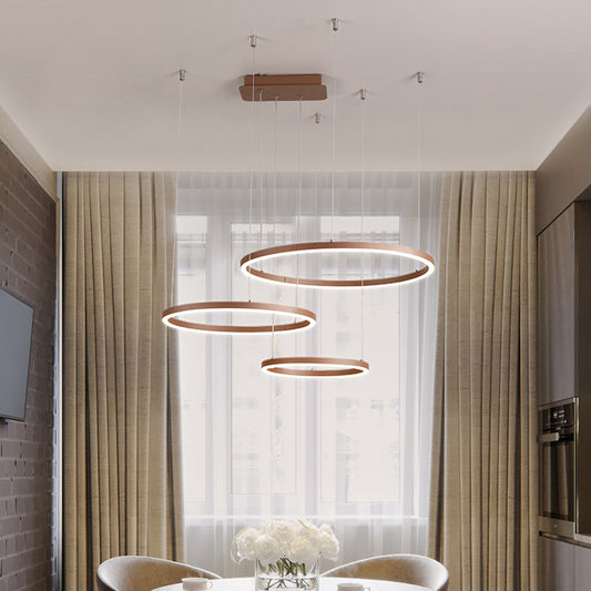 3/4/5-Tier Circular Restaurant Chandelier Acrylic Minimalist LED Ceiling Pendant Light in Brown Brown 3 Tiers Clearhalo 'Ceiling Lights' 'Chandeliers' 'Modern Chandeliers' 'Modern' Lighting' 1969364