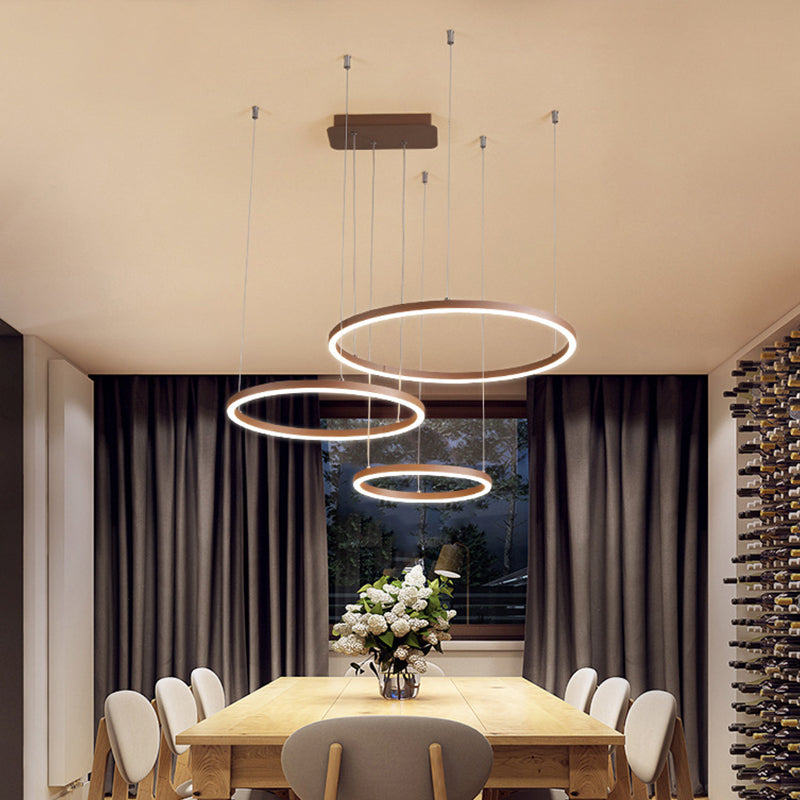 3/4/5-Tier Circular Restaurant Chandelier Acrylic Minimalist LED Ceiling Pendant Light in Brown Clearhalo 'Ceiling Lights' 'Chandeliers' 'Modern Chandeliers' 'Modern' Lighting' 1969365