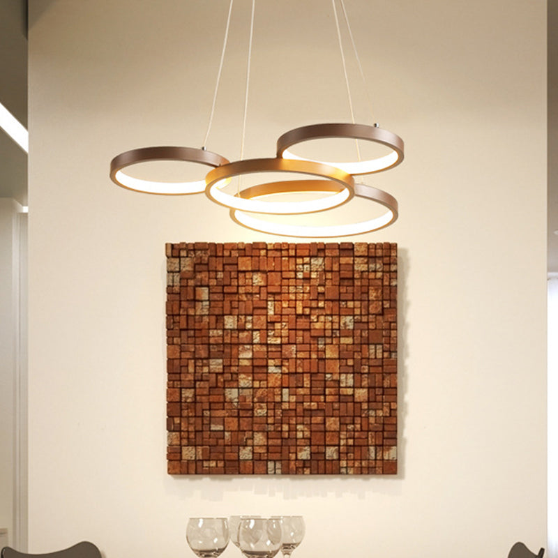 Modernist LED Chandelier Pendant Brown 3/4/5 Tiers Halo Ring Hanging Lamp with Acrylic Shade Clearhalo 'Ceiling Lights' 'Chandeliers' 'Modern Chandeliers' 'Modern' Lighting' 1969370