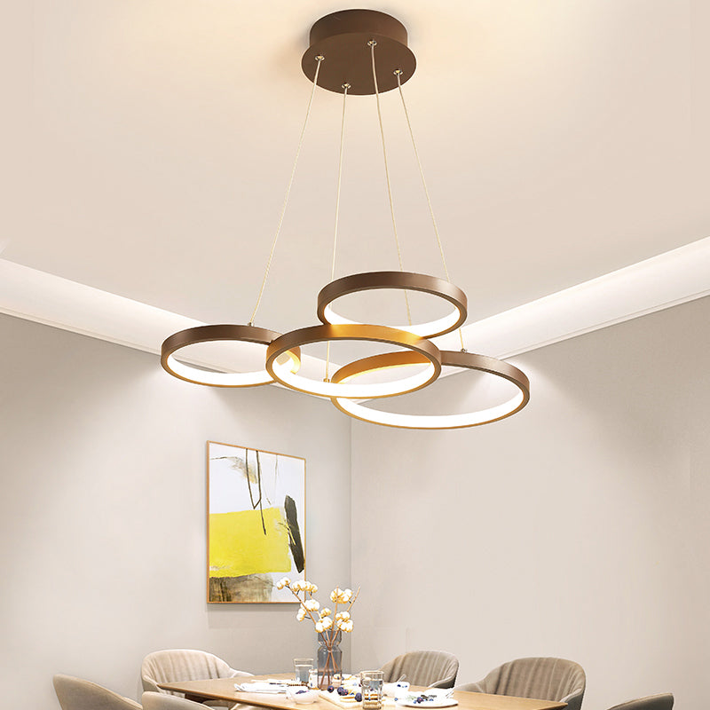 Modernist LED Chandelier Pendant Brown 3/4/5 Tiers Halo Ring Hanging Lamp with Acrylic Shade Clearhalo 'Ceiling Lights' 'Chandeliers' 'Modern Chandeliers' 'Modern' Lighting' 1969371