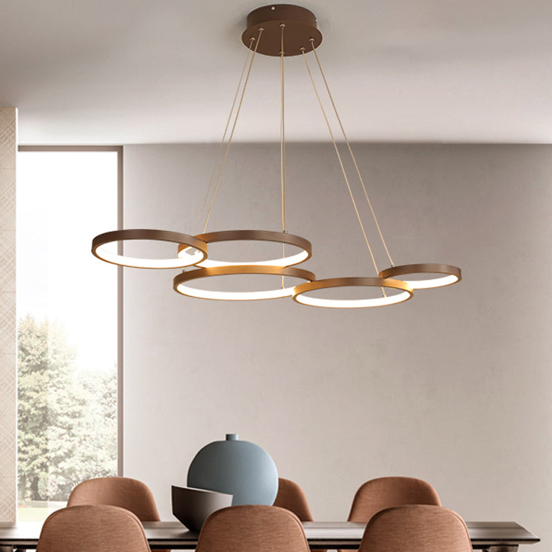 Modernist LED Chandelier Pendant Brown 3/4/5 Tiers Halo Ring Hanging Lamp with Acrylic Shade Clearhalo 'Ceiling Lights' 'Chandeliers' 'Modern Chandeliers' 'Modern' Lighting' 1969375
