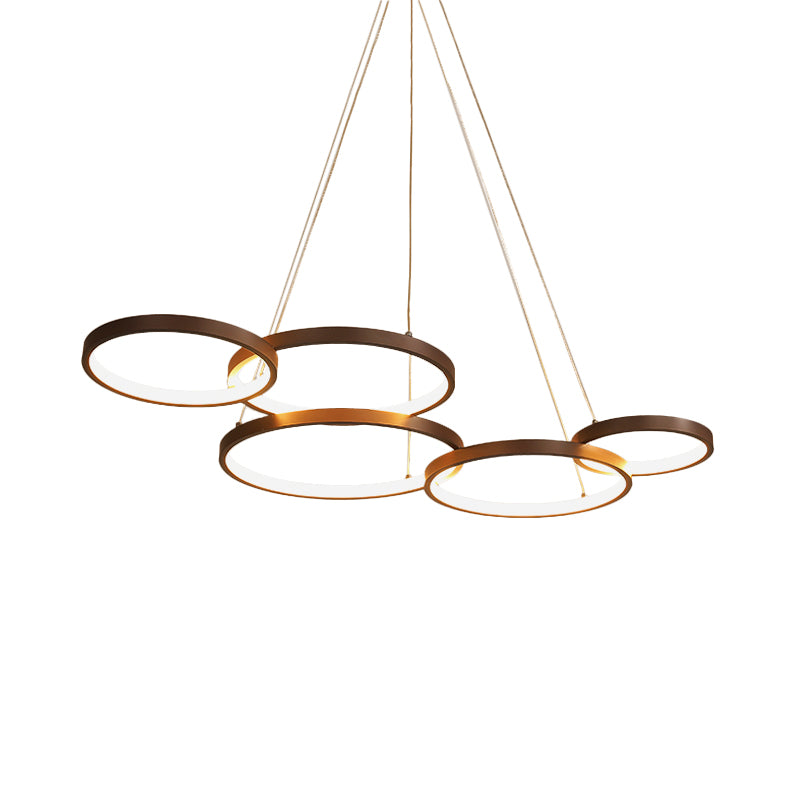 Modernist LED Chandelier Pendant Brown 3/4/5 Tiers Halo Ring Hanging Lamp with Acrylic Shade Clearhalo 'Ceiling Lights' 'Chandeliers' 'Modern Chandeliers' 'Modern' Lighting' 1969377