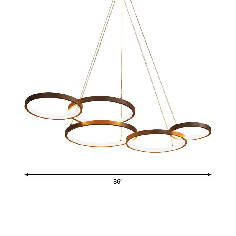 Modernist LED Chandelier Pendant Brown 3/4/5 Tiers Halo Ring Hanging Lamp with Acrylic Shade Clearhalo 'Ceiling Lights' 'Chandeliers' 'Modern Chandeliers' 'Modern' Lighting' 1969378