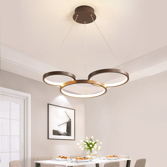 Modernist LED Chandelier Pendant Brown 3/4/5 Tiers Halo Ring Hanging Lamp with Acrylic Shade Brown 3 Tiers Clearhalo 'Ceiling Lights' 'Chandeliers' 'Modern Chandeliers' 'Modern' Lighting' 1969379