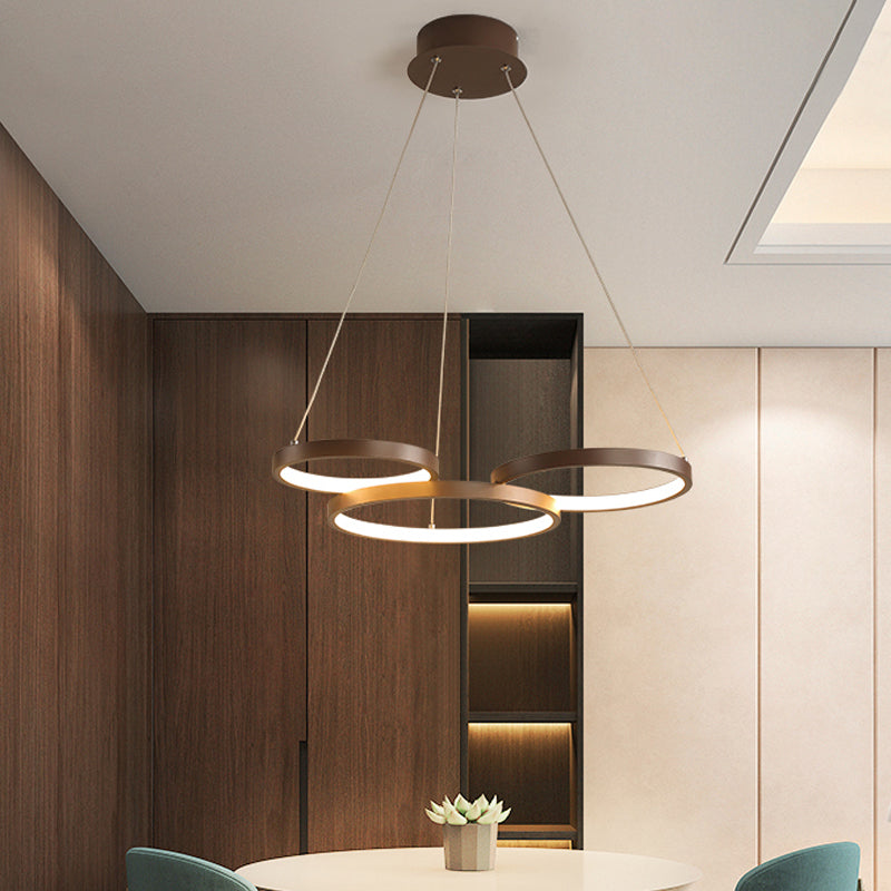 Modernist LED Chandelier Pendant Brown 3/4/5 Tiers Halo Ring Hanging Lamp with Acrylic Shade Clearhalo 'Ceiling Lights' 'Chandeliers' 'Modern Chandeliers' 'Modern' Lighting' 1969380