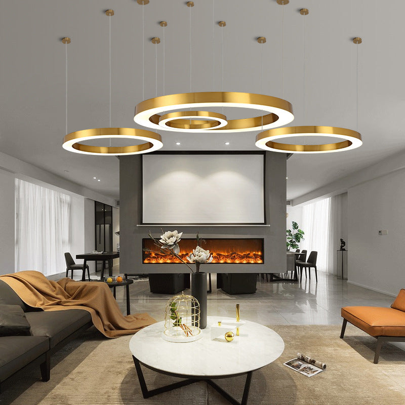 Polished Gold Ring LED Pendant Lighting Simple Stainless Steel Small/Large Chandelier Lamp Gold B Clearhalo 'Ceiling Lights' 'Chandeliers' 'Modern Chandeliers' 'Modern' Lighting' 1969384