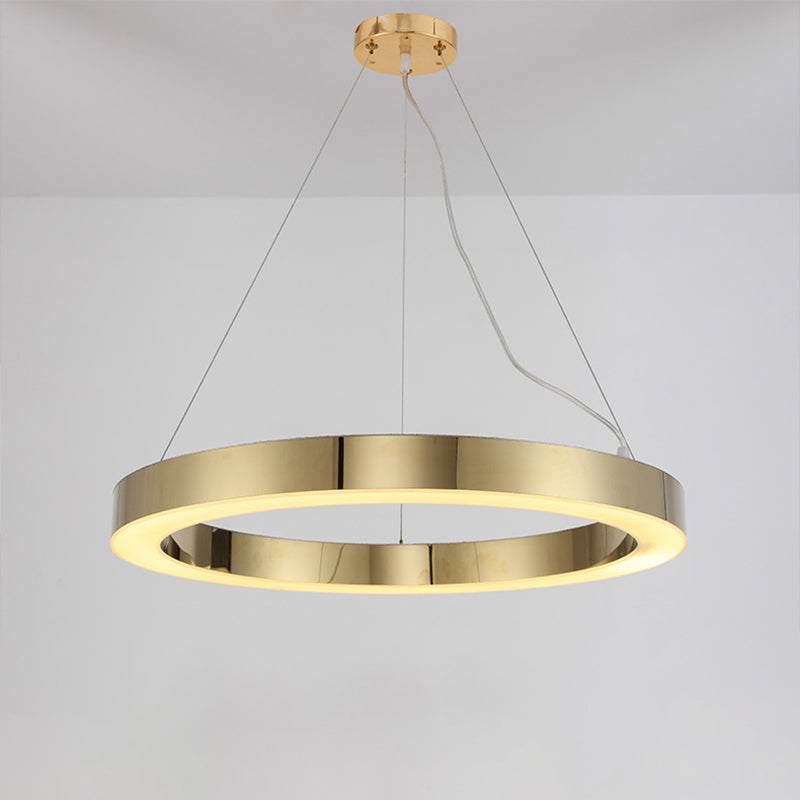 Polished Gold Ring LED Pendant Lighting Simple Stainless Steel Small/Large Chandelier Lamp Clearhalo 'Ceiling Lights' 'Chandeliers' 'Modern Chandeliers' 'Modern' Lighting' 1969390