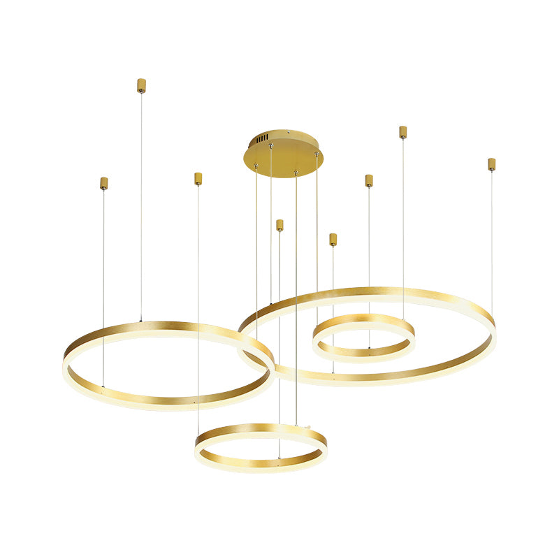 Modern 3/4-Tiered Chandelier Metallic Living Room Circle LED Pendant Lighting in Gold/Coffee, Warm/White Light Clearhalo 'Ceiling Lights' 'Chandeliers' 'Modern Chandeliers' 'Modern' Lighting' 1969397