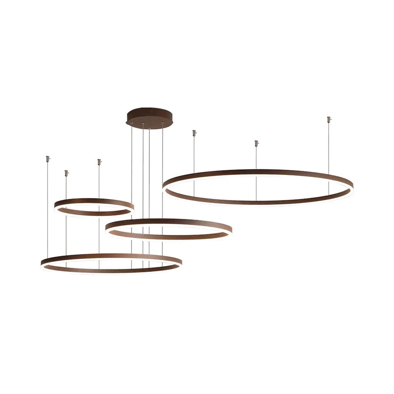 Modern 3/4-Tiered Chandelier Metallic Living Room Circle LED Pendant Lighting in Gold/Coffee, Warm/White Light Clearhalo 'Ceiling Lights' 'Chandeliers' 'Modern Chandeliers' 'Modern' Lighting' 1969402